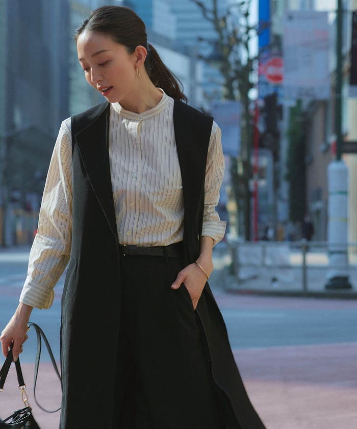 ✨23SS✨23区 リネンレーヨンストレッチ ロングジレ パンツセットアップ CLASSY.6月号掲載/洗える】リネンレーヨンストレッチ ジレ / 23