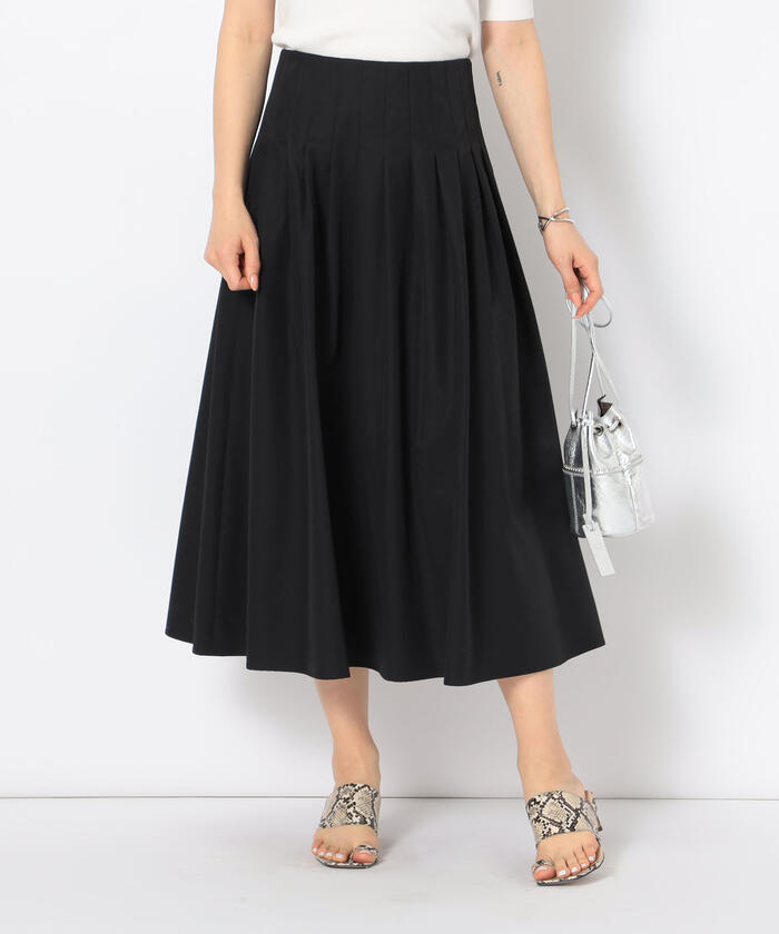 リングベルト付きフレアスカート ミモレ丈 綿100％ 日本製 上品 - スカート