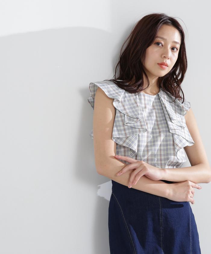 セール 50%OFF】ラッフルチェックブラウス(505265826