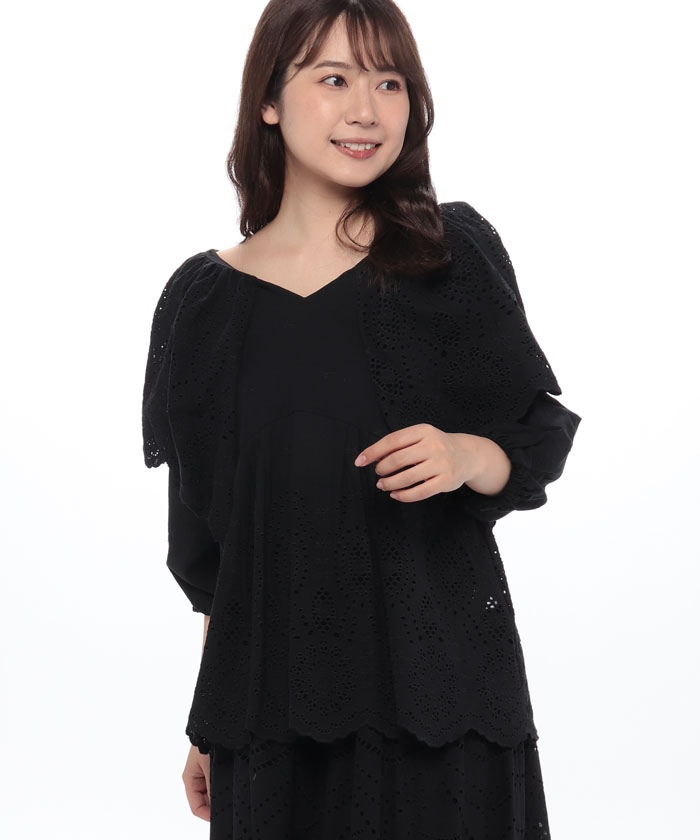 LOUNIE ルーニィ 刺繍フレンチスリーブブラウスとフレアスカート
