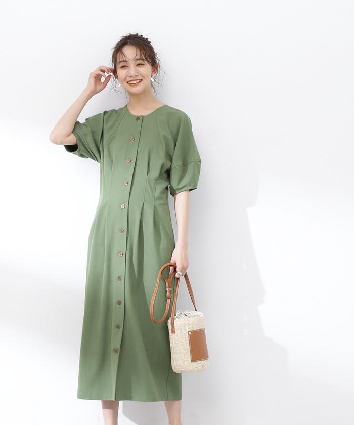 セール】ウエストタック麻調ワンピース《S Size Line