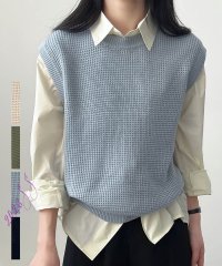 ARGO TOKYO/Waffler Knit Vest 25065　ワッフルニットベスト　ニットジレ　ニット　シアーニット　ニットトップス　ジレ/505279388