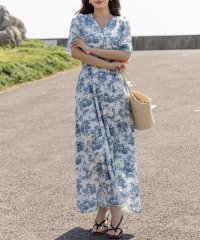 TeddyShop/テディショップ Teddyshop レディース Vネック花柄ウエスト絞りふんわりロングワンピース/504457055