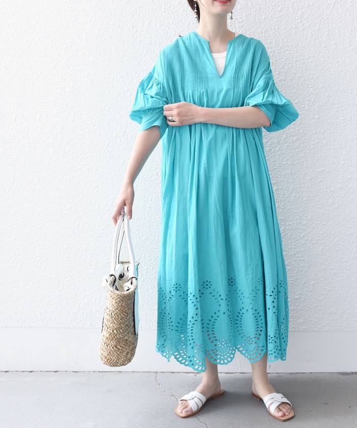 セール】〈手洗い可能〉細ピンタック シフリー刺繍 ワンピース セール】〈手洗い可能〉細ピンタック シフリー刺繍 ワンピース