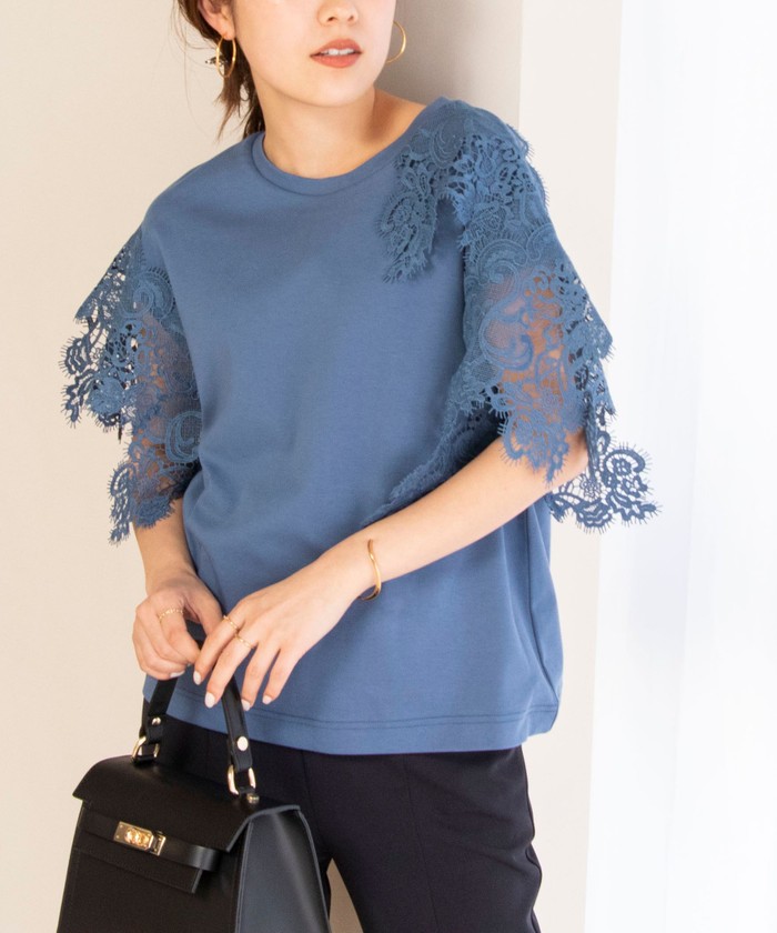 「NOLLEY'S」 ノースリーブトップス 38 ブルー系その他7 レディース ノーリーズ NOLLEY'S レース ノースリーブシャツ 透け感 紺色 38
