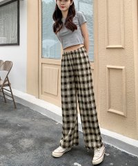 shoppinggo/ショッピングゴー shoppinggo チェック柄パンツ ワイドパンツ レディース ストレート ウエストゴム ガウチョパンツ ズボン ゆったり リラックスパンツ/505288395