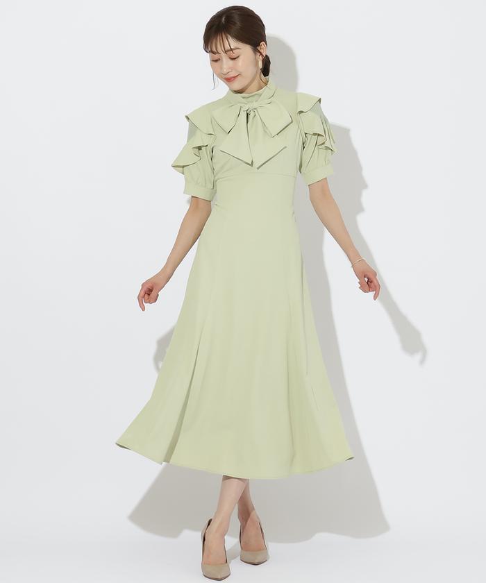セール 50%OFF】袖ラッフルシアーボウタイワンピース(505290406 セール 50%OFF】袖ラッフルシアーボウタイワンピース(505290406
