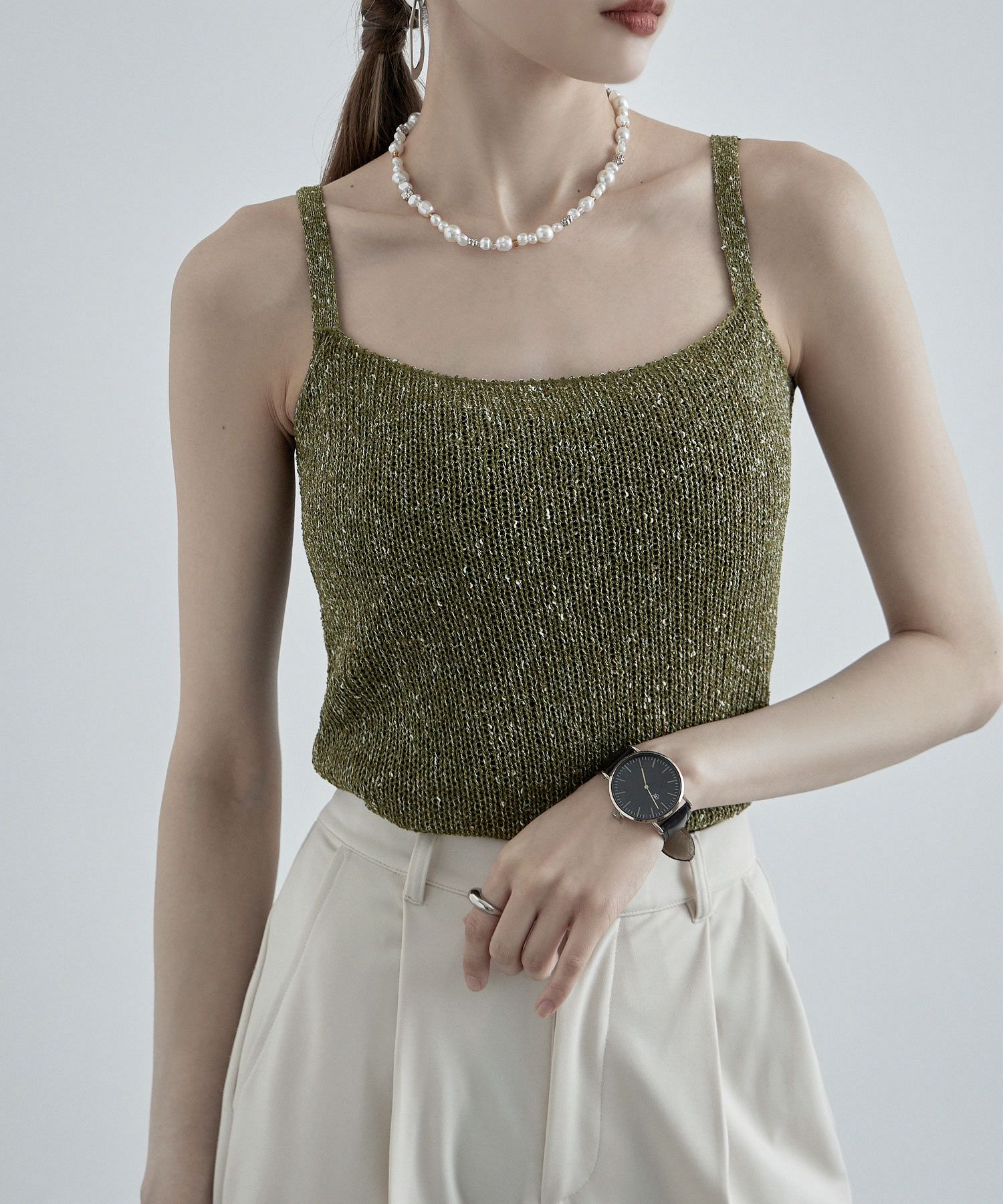 アパルトモン　CTN LINEN CAMISOL リネン　タンクトップ　キャミ 前後2WAYレースタンクトップ【洗濯機洗い可】 （キャミソール