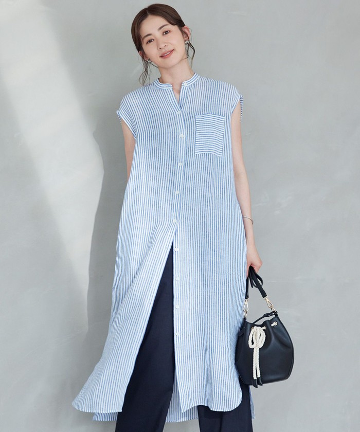 美品】萌 モユル シャツワンピース ノースリーブ - メルカリ