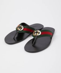 GUCCI/グッチ GUCCI 630307 H9020 サンダル メンズ シューズ トングサンダル ウェブ付き レザー クラシカル ストライプ ストラップ ブラック 27/505292251
