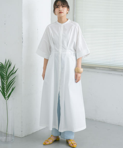 セール 50%OFF】フロントタックバンドカラーシャツワンピース