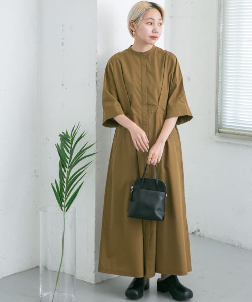 セール 50%OFF】フロントタックバンドカラーシャツワンピース