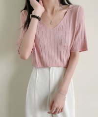 Grandeir/グランディール Grandeir Vネックワイドリブサマーニットトップス/505291759