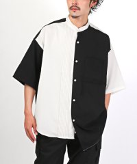 LUXSTYLE/ピンタックドッキングアシメ半袖BIGシャツ/半袖シャツ メンズ レディース アシンメトリー モックネック ドレープ ストレッチ/505298005