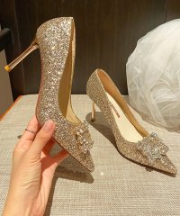 Jasmine Grandiflorum/ジャスミングランディフローラム Jasmine Grandiflorum 【Jasmine】キラキララメのビジューハイヒールパンプス/505300555