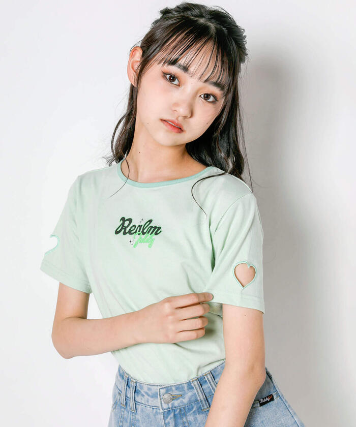 クーポン】【セール 50%OFF】推しカラー袖ハート穴あきTシャツ