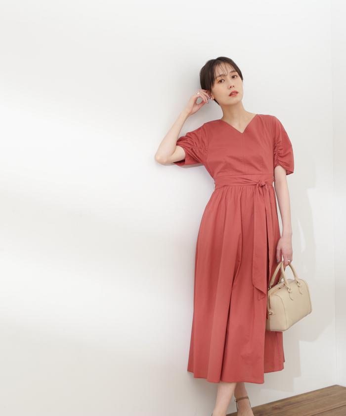 ナチュラン ワンピース セール 50%OFF】コットンボイルギャザースリーブワンピース《S