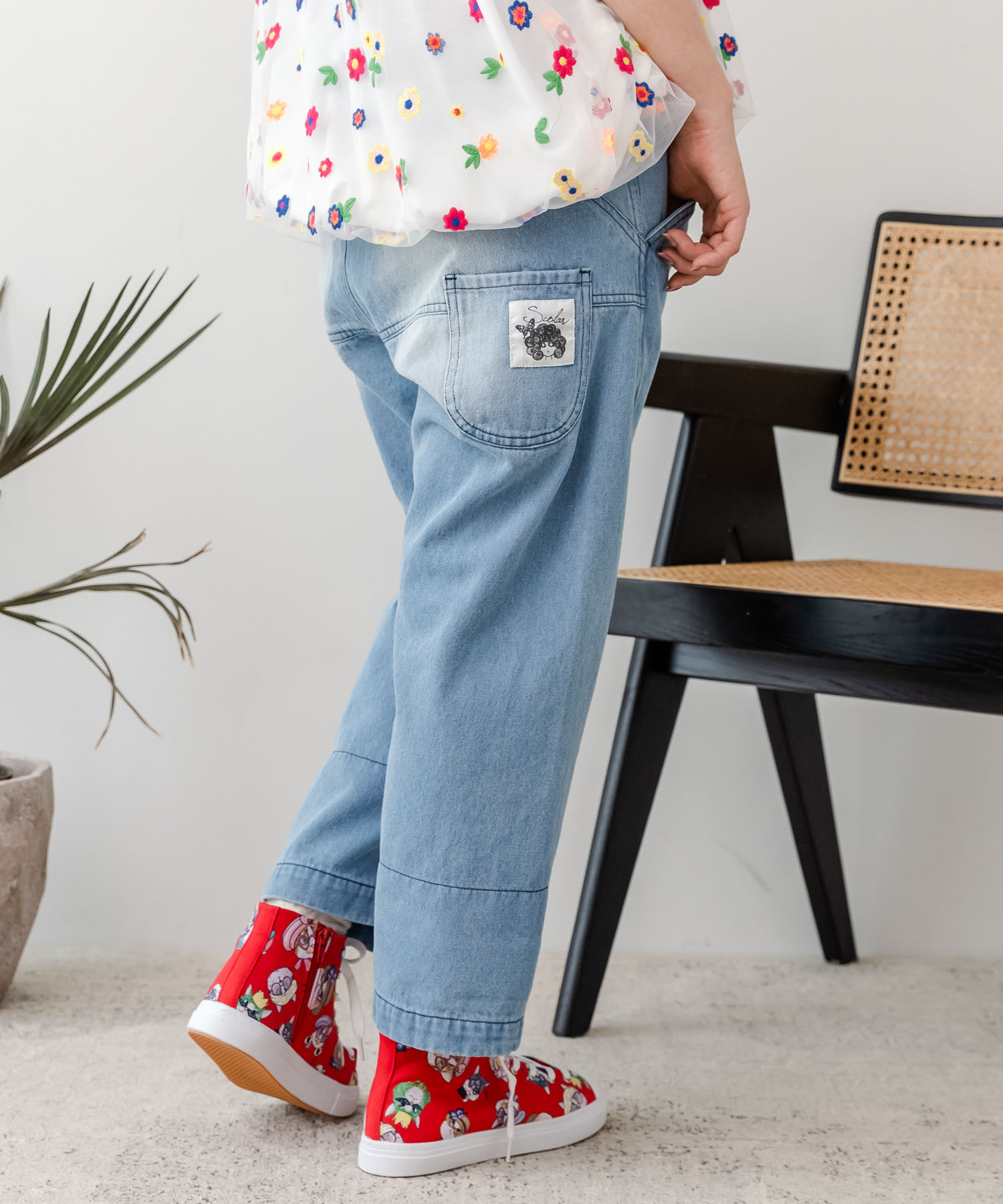 クーポン】【セール 40%OFF】ロールアップキノコ柄 デニム