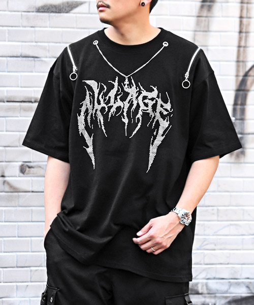 半袖Tシャツ メンズ 肩パッドメタルチェーンデザイン 2色 ARCADE tシャツ メンズ 半袖 ヘビーウエイト ビッグサイズ 無地