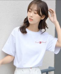 shoppinggo/夏服 tシャツ ハート 半袖 カラーtシャツ 丸首 スポーツ カジュアル おしゃれ シンプル 体型カバー ホワイト/505307607