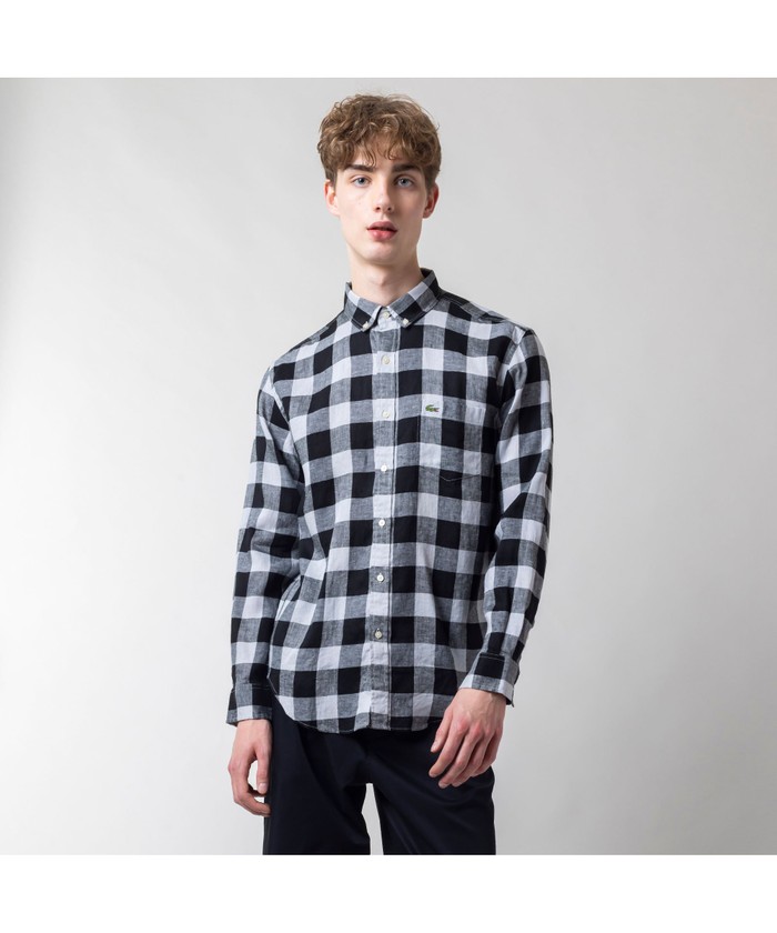 セール 30%OFF】ラコステ LACOSTE リネンチェック長袖ボタン