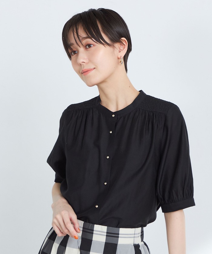 タグ付新品 ノーリーズ 2WAYソフトオーガンジーシャーリング5分袖ブラウス セール 50%OFF】《セットアップ対応》2WAYソフトオーガンジー