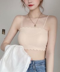 shoppinggo/ショッピングゴー shoppinggo キャミソール カップ付 キャミタンクトップ シームレス 波模様ネックライン 白 黒 パット付 インナー 見せブラトップ /505316276