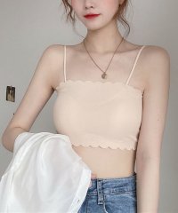 shoppinggo/キャミソール カップ付 キャミタンクトップ シームレス 波模様ネックライン ブラ 白 黒 パット付 インナー 結婚式 見せブラトップ ブラカバー/505316276