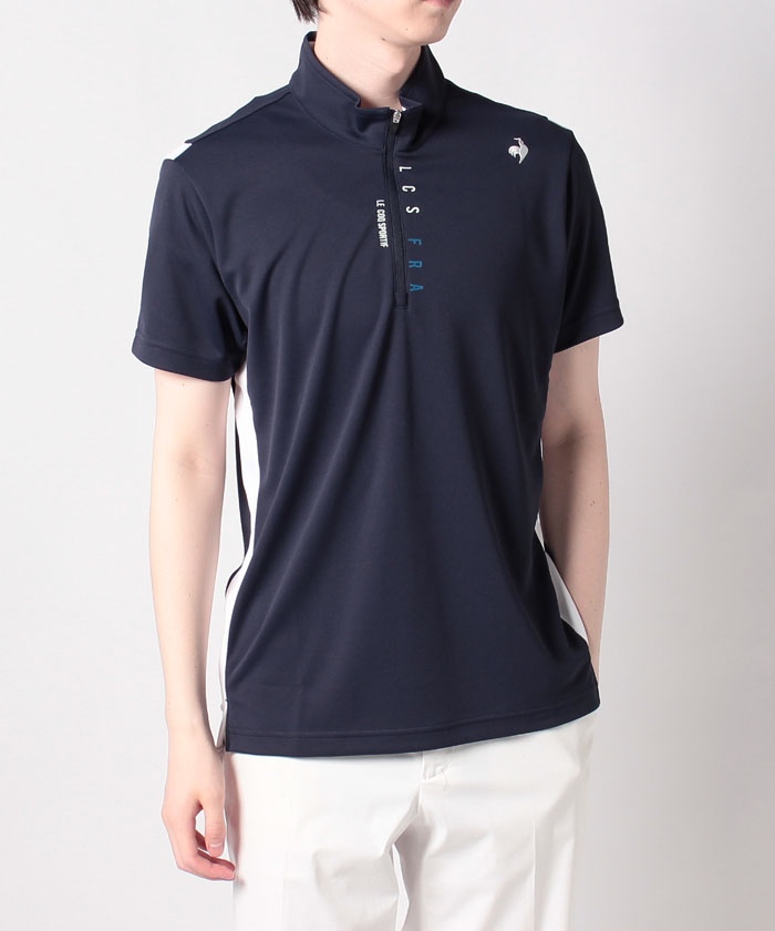 セール】サンスクリーン ハーフジップ半袖シャツ(505132212) ルコックスポルティフ(ゴルフ)(le coq sportif GOLF d fashion ルコックスポリティフ ゴルフウェア ハーフジップ モックネック 赤 L