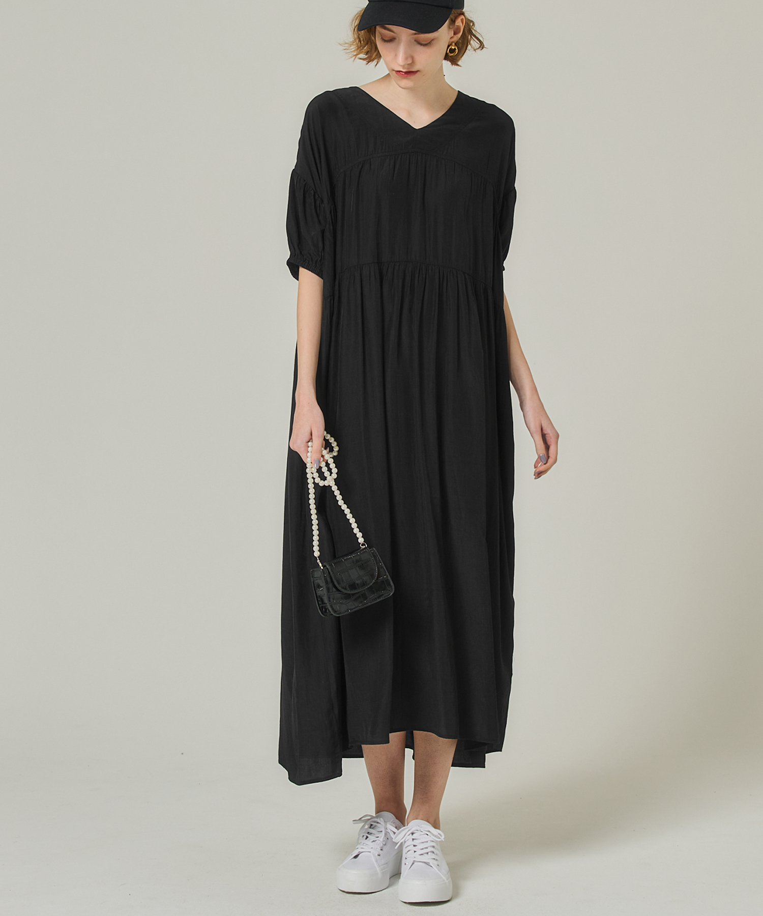 サテンティアードVネックワンピース(505266833) | コカ(coca) - d fashion