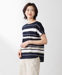 J.PRESS LADIES（LARGE SIZE）/パネルボーダー フレンチスリーブ カットソー/505318168