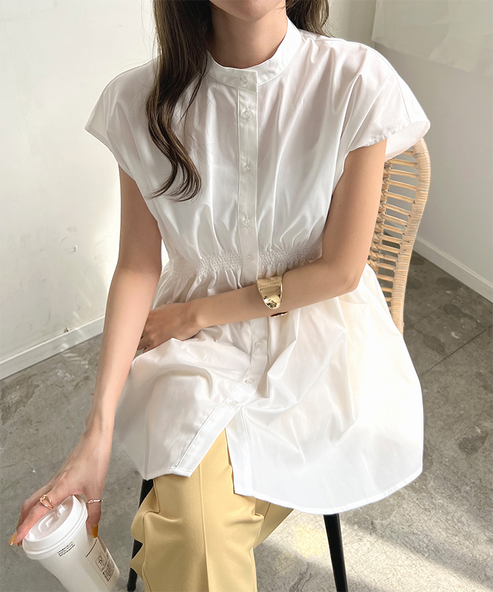 パパス 22SS シャーリングシャンブレー チュニック Pitchhouse F SALE】シャーリングシャンブレーシャツチュニック（WOMEN