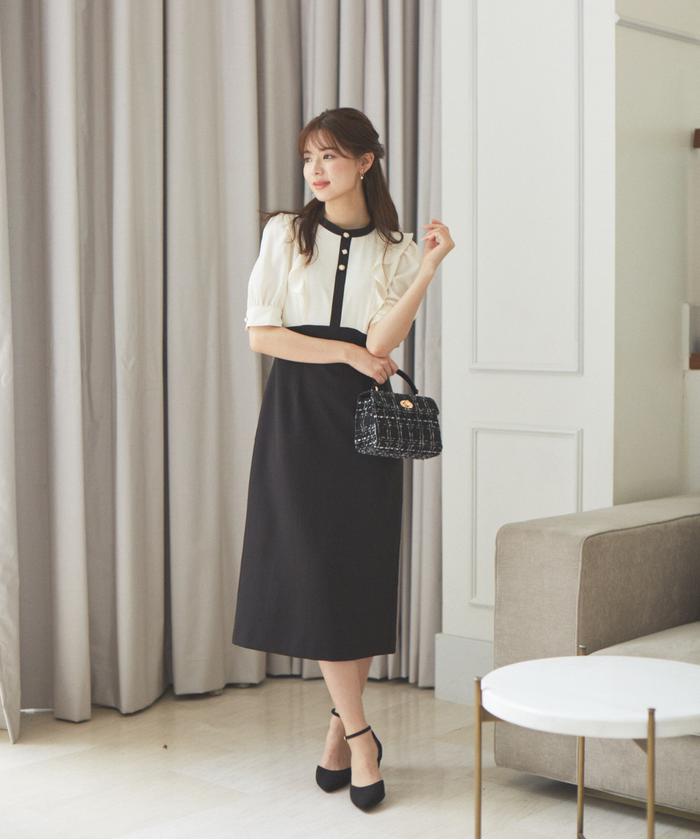 セール 50%OFF】バイカラーラッフルタイトワンピース(505263228 セール 50%OFF】バイカラーラッフルタイトワンピース(505263228