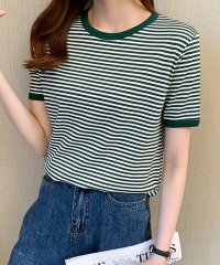 Amulet/アミュレット Amulet ボーダー半袖カットソー レディース トップス 春服 夏 秋 10代 20代 30代 韓国ファッション カジュアル ストリート シンプ/505318061