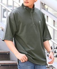 LUXSTYLE/バラ刺繍ハーフZIP半袖ビッグTシャツ/Tシャツ メンズ 半袖 5分袖 ハーフジップ ビッグシルエット 薔薇 刺繍 ワンポイント/505319016