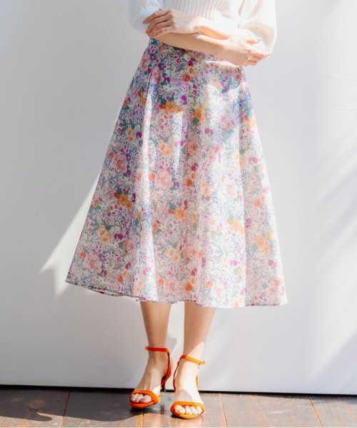 セール 30%OFF】【洗える・シワになりにくい】フルラージュプリント スカート(505320447) 組曲(KUMIKYOKU) d fashion ナノユニバース キュロット 花柄 パープルグリーン