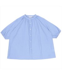 TOKYO SHIRTS/カジュアルシャツ 綿麻バンドカラーラグラン袖 半袖 サックス レディース/505324125