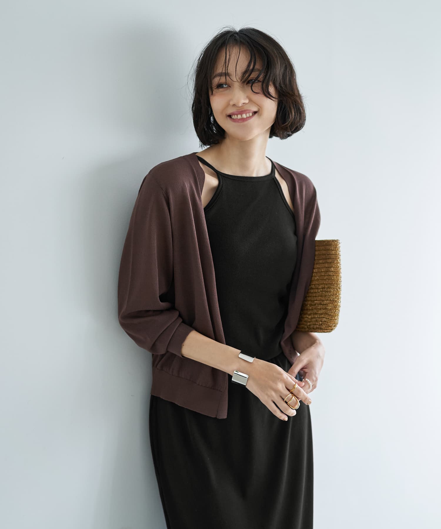 美品　ダックス　涼しげで素敵なカーディガン・半袖カットソー　３８ スタイルデリ STYLE DELI 【ウエスト丈】シアーサマー