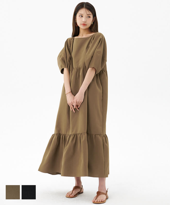 全2色 ワンピース ティアード フリル ランタン パフスリーブ 1 Re:EDIT｜パフスリーブティアードワンピース | Rakuten Fashion