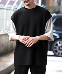 LUXSTYLE/カットジョーゼットフェイクレイヤードTシャツ/Tシャツ メンズ 半袖 ビッグシルエット フェイクレイヤード 梨地 無地/505331248