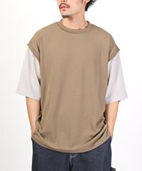 LUXSTYLE/カットジョーゼットフェイクレイヤードTシャツ/Tシャツ メンズ 半袖 ビッグシルエット フェイクレイヤード 梨地 無地/505331248