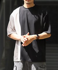 LUXSTYLE/カットジョーゼットカラー切替半袖Tシャツ/Tシャツ メンズ 半袖 5分袖 ビッグシルエット 梨地 ジョーゼット 配色 切替/505333407