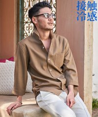 CavariA/キャバリア CavariA CavariA 接触冷感サマーパナマ7分袖ホリゾンタルカラーシャツ 涼しい/505334081