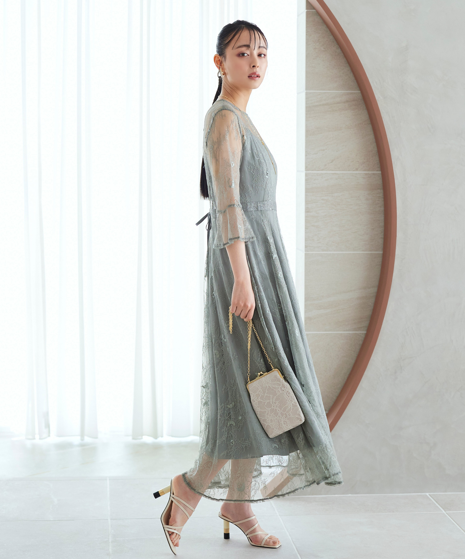 j　RUIRUE BOUTIQUE ルイルエブティック　ドレス　L セール】クチュールレースリボンワンピースドレス（ドレス