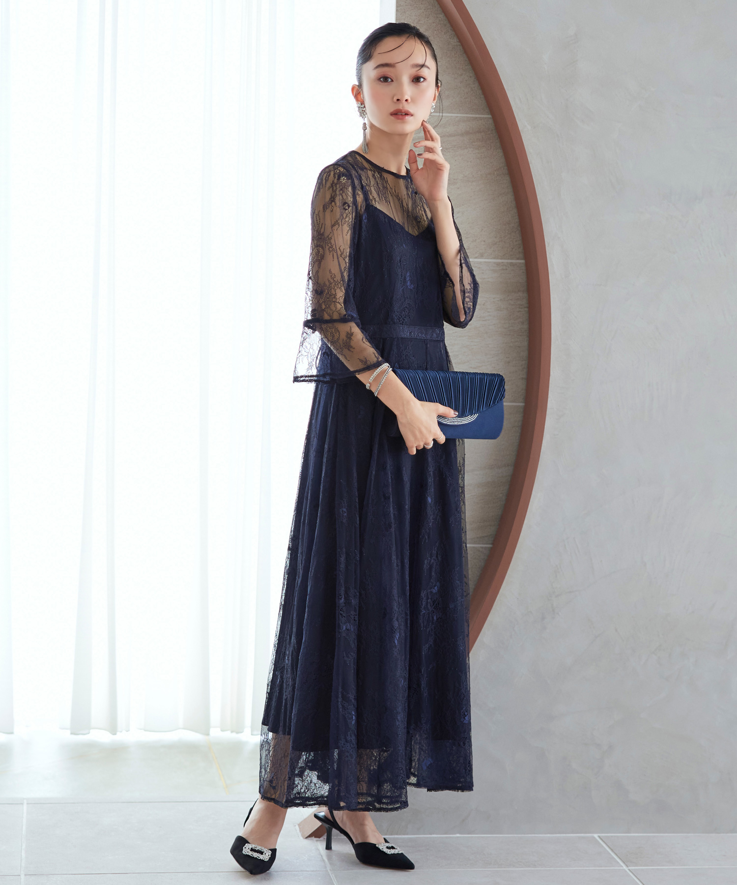 j　RUIRUE BOUTIQUE ルイルエブティック　ドレス　L セール】クチュールレースリボンワンピースドレス（ドレス
