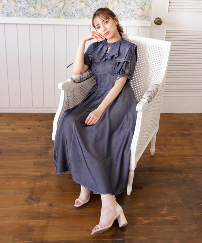 【極美品】ジャンニヴェルサーチェ　ハイネック波形ステッチ切替　高級ワンピース セール】配色ステッチデニムワンピース(505330443) | ウィル