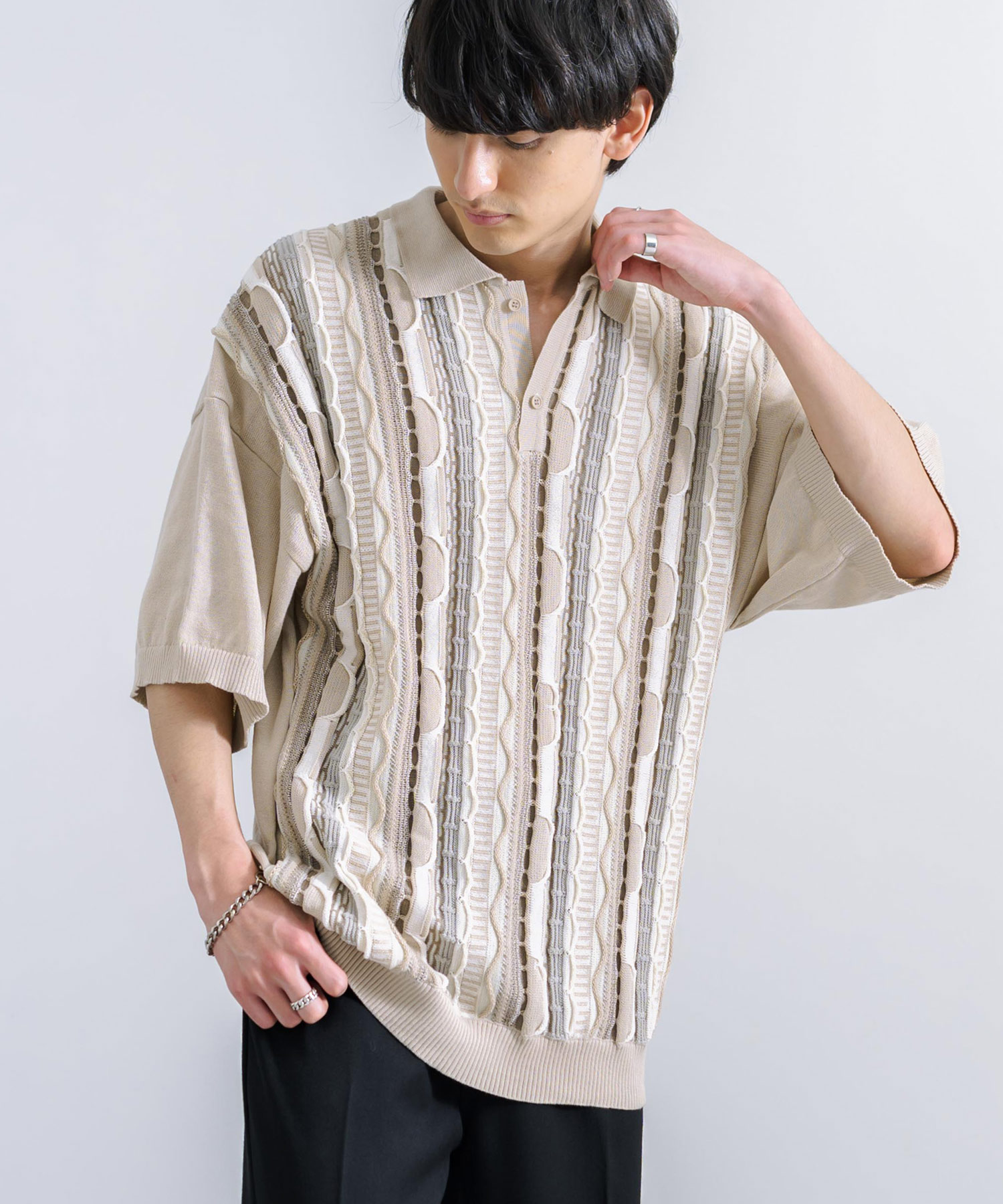 ◆boohoo◆半袖マッスルフィットカラーブロックニットポロ ロッキーモンロー Rocky Monroe ニットポロ ポロシャツ サマー