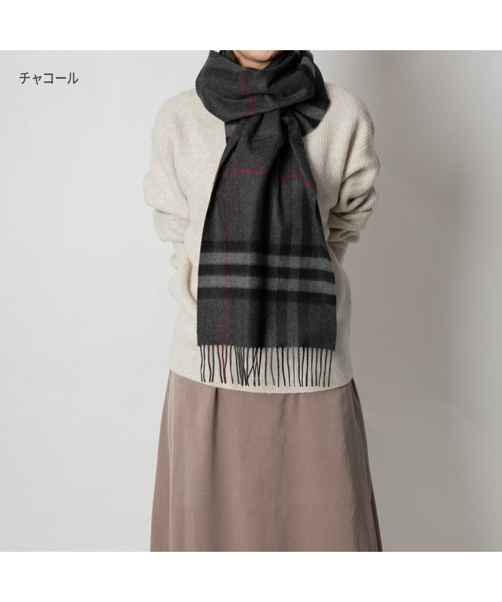 BURBERRY マフラー グレー×チェック柄 カシミヤ混 ストール スカーフ 