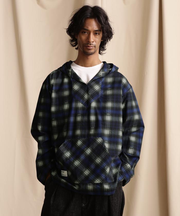 SP古着　オンブレチェック　ジャケット　中綿　ネルシャツ　ネイビー　L ジップ 別注 裏起毛 厚手 ネルシャツ メンズ 長袖 | 全7色 M~XL