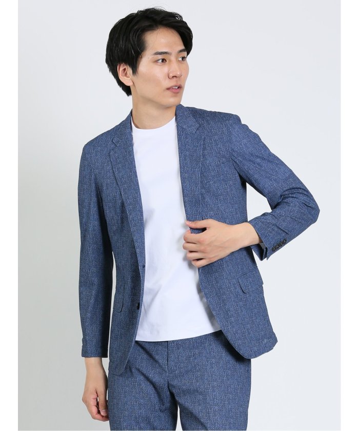 セール】TechDenim スリムフィット 2ボタンジャケット 青 メンズ セール】TechDenim スリムフィット 2ボタンジャケット 青 メンズ